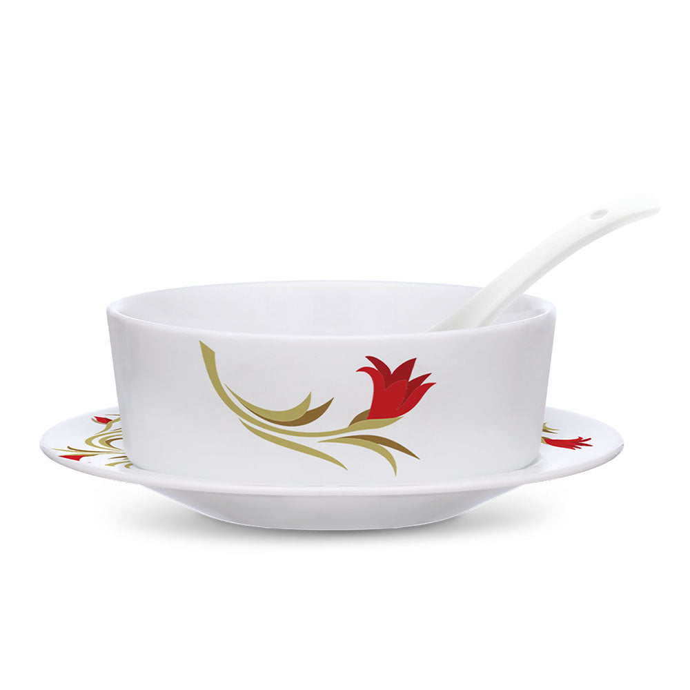 My Borosil Larah by Borosil Red Lily Soup Bowl w Saucer Set - view 2