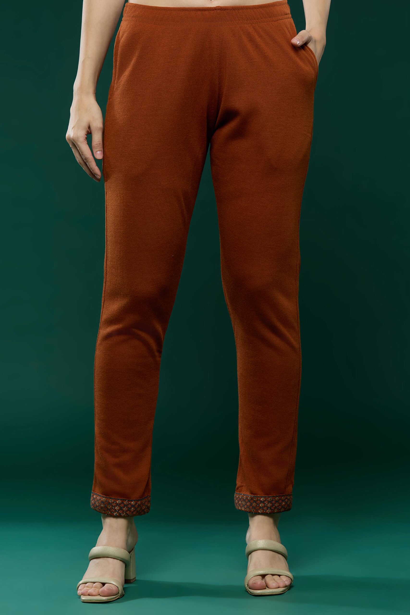 Peachmode Dark Rust Floral Woolen Salwar Suit - view 7