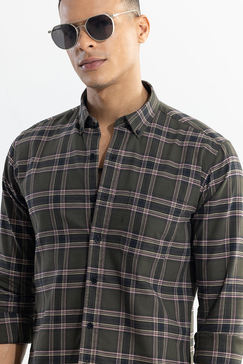 SNITCH Window Twist Olive Checks Shirt - view 4