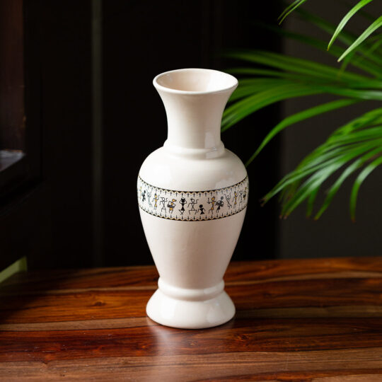 EXCLUSIVELANE 'Whispers of Warli' Handcrafted Ceramic Vase