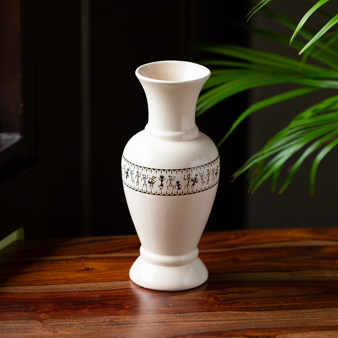 EXCLUSIVELANE 'Whispers of Warli' Handcrafted Ceramic Vase