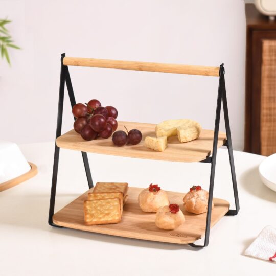 Nestasia Foldable 2 Tier Wooden Storage Rack