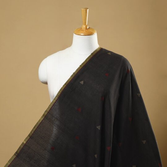 SOUTH KARGHA Black - Handspun Handloom Natural Dyed Cotton Jamdani Fabric 36