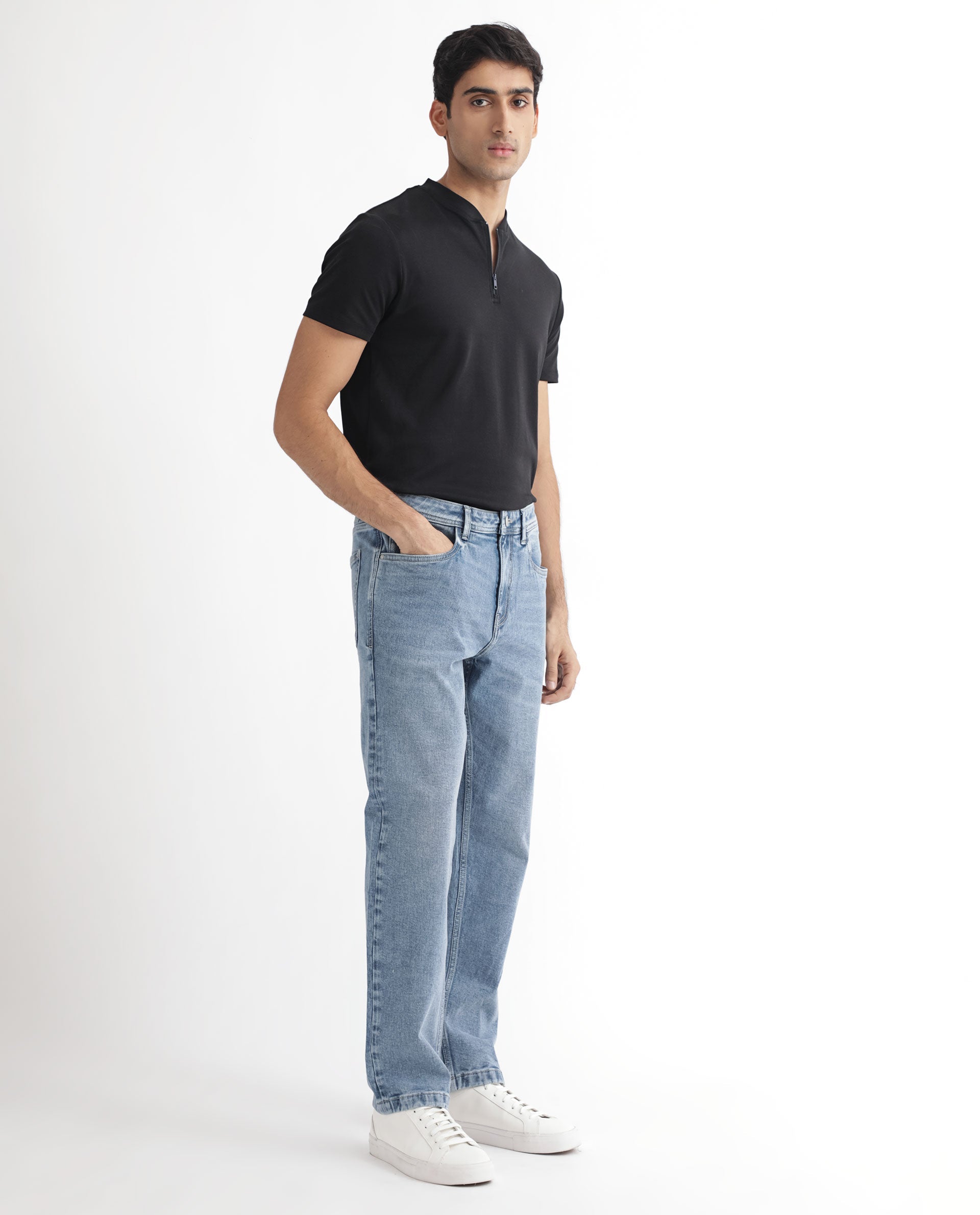 Rare Rabbit Men's Klune Blue Mid Wash Mid-Rise Regular Fit Jeans - view 7