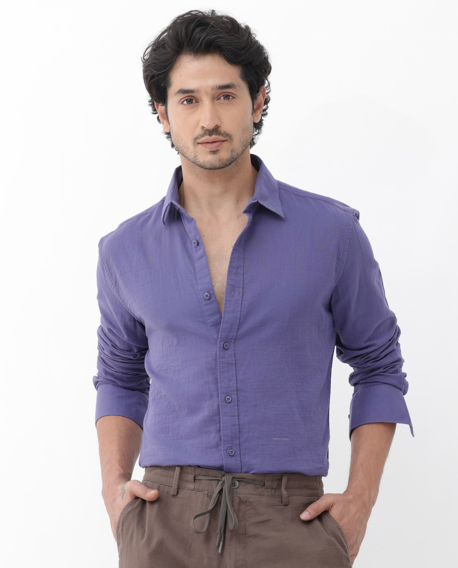 Rare Rabbit Mens Layerr Dusky Purple Cotton Fabric Full Sleeves Solid Shirt - view 3