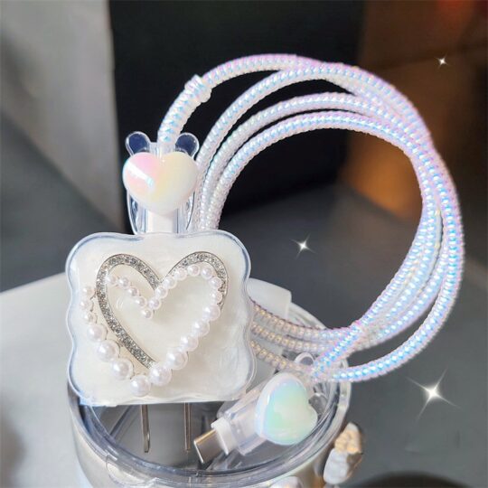 Peeperly Rhinestone Heart Adapter And Cable Protector Kit