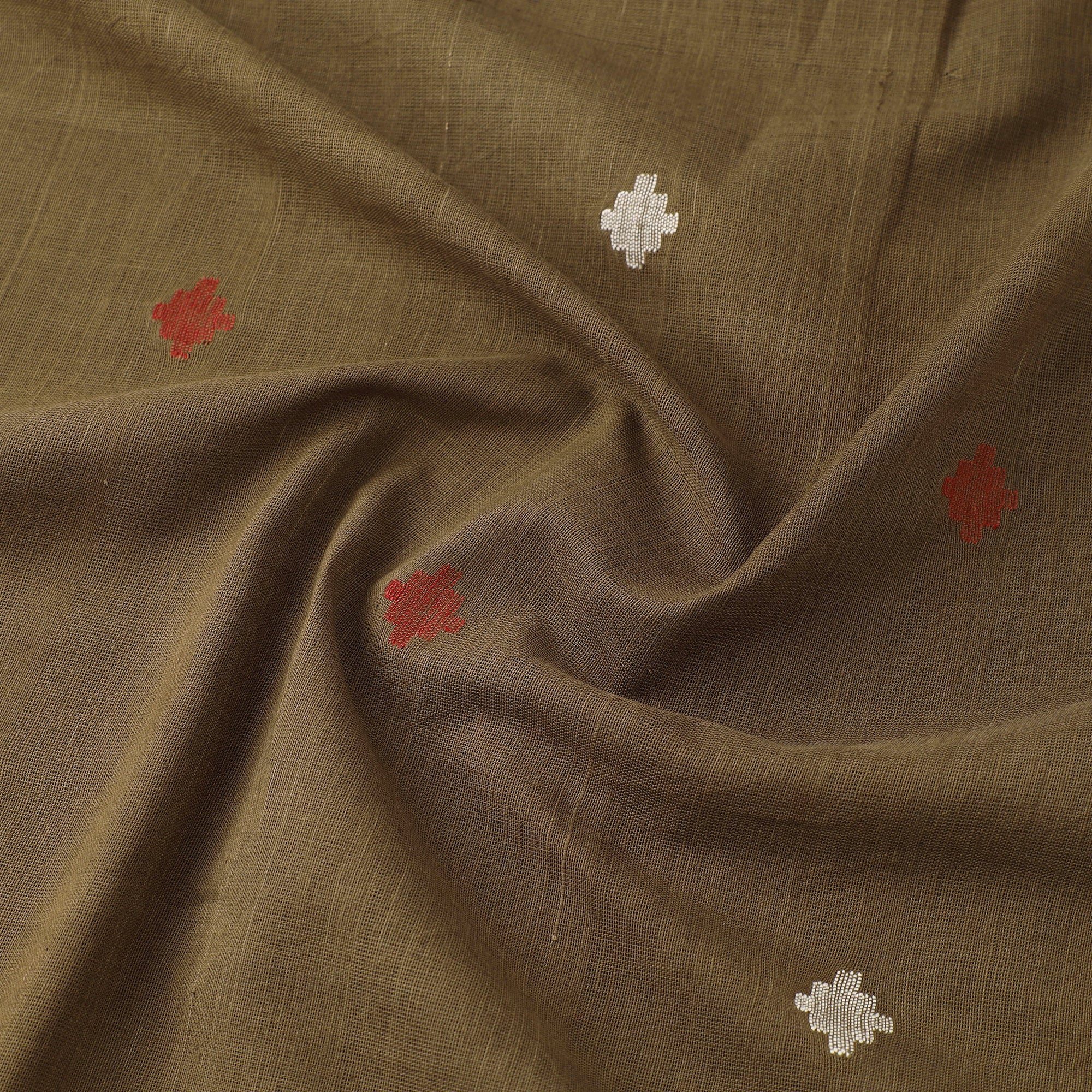 SOUTH KARGHA Brown - Handspun Handloom Natural Dyed Cotton Jamdani Fabric 09 - view 3