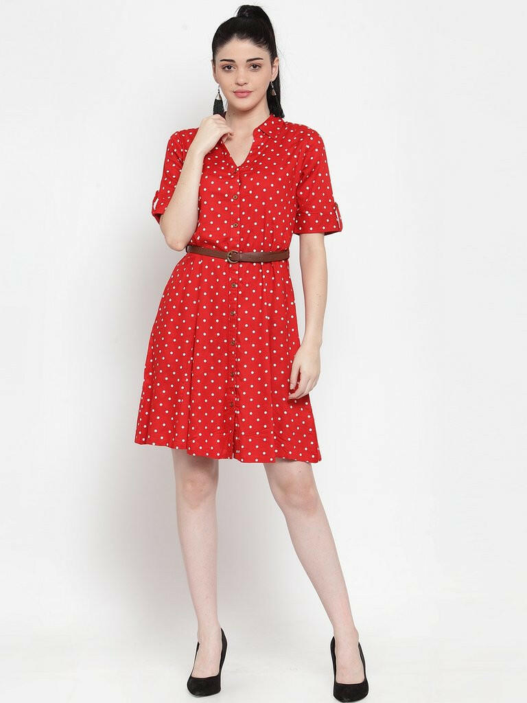 BlackTree Red Cotton Polka Dots Dress..