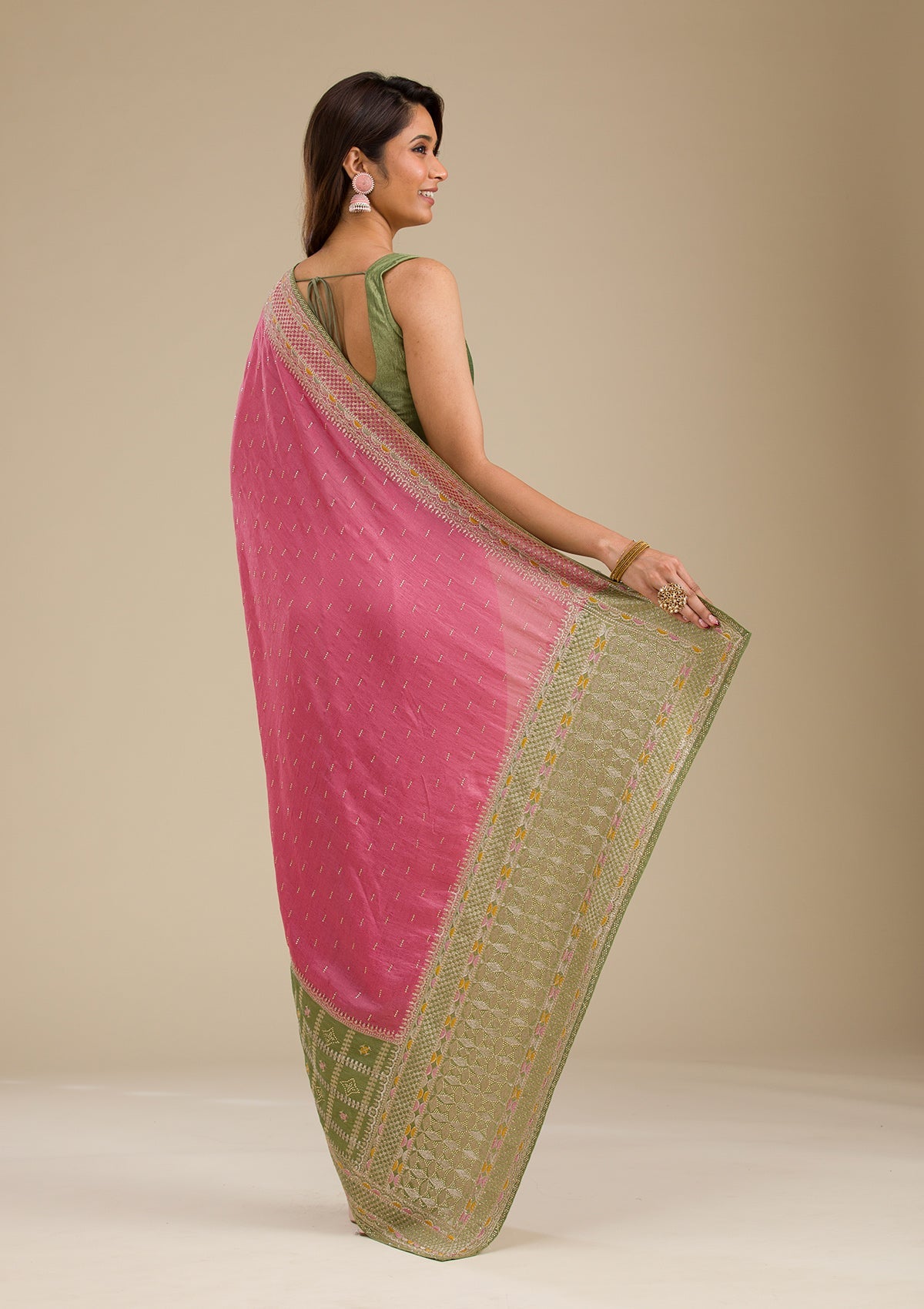 Koskii Pista Green Threadwork Soft Silk Saree - view 2