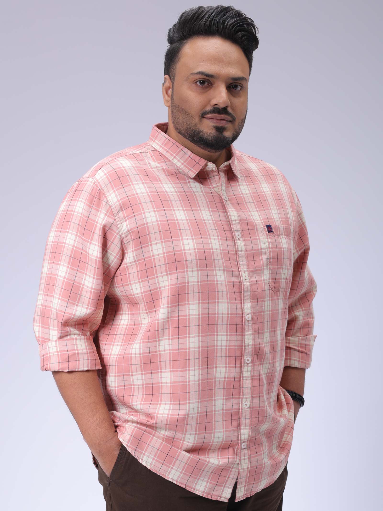 HARDSODA Men's Plus Size Pink Regular Fit Checked Casual Shirt - view 5