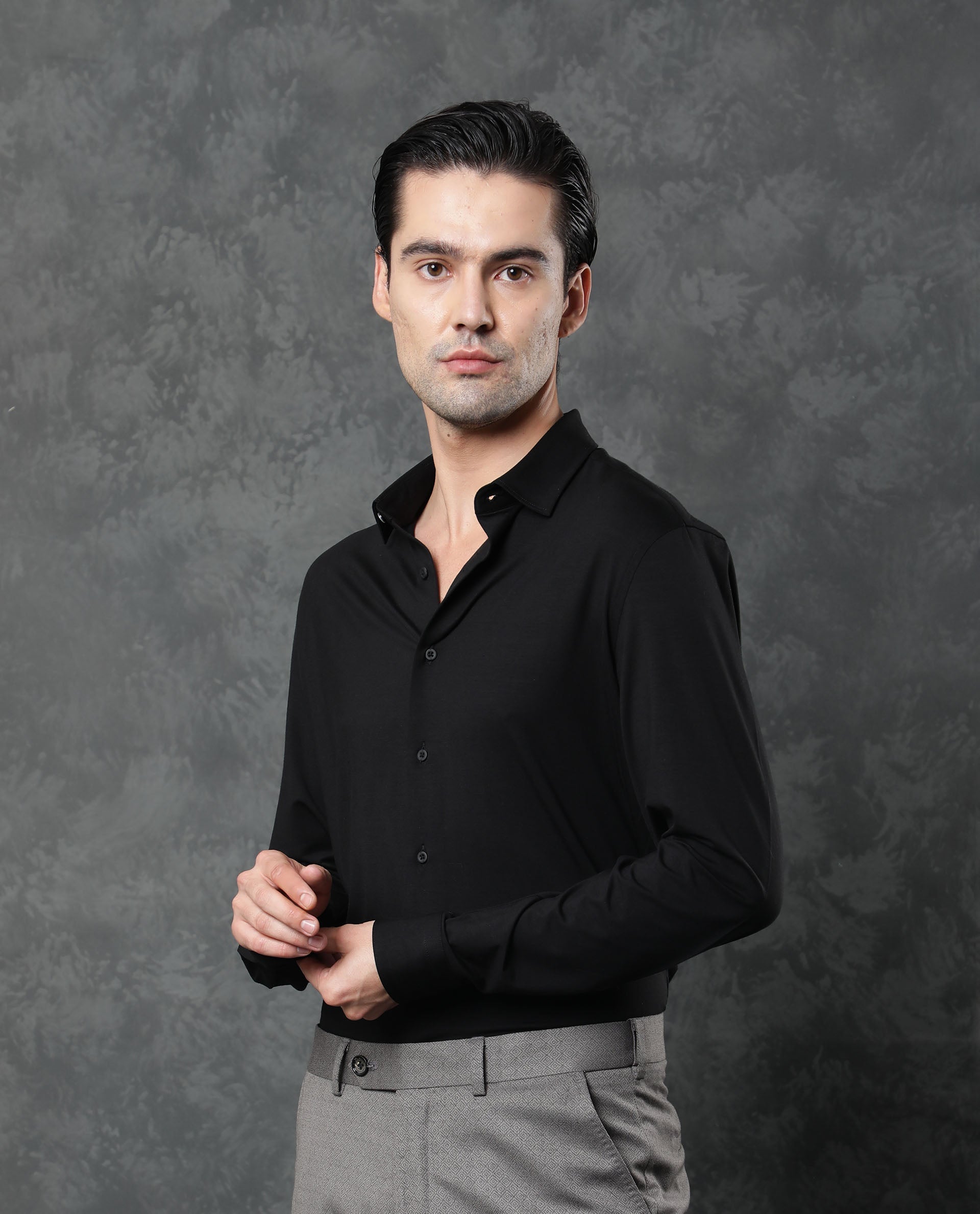 Rare Rabbit Men's Zac Black Rayon Fabric Full Sleeves Solid Shirt - view 5