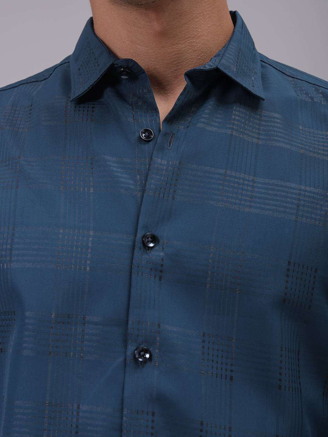 The Indian Garage Co Men's Teal Slim Fit Solid Shirt - view 6