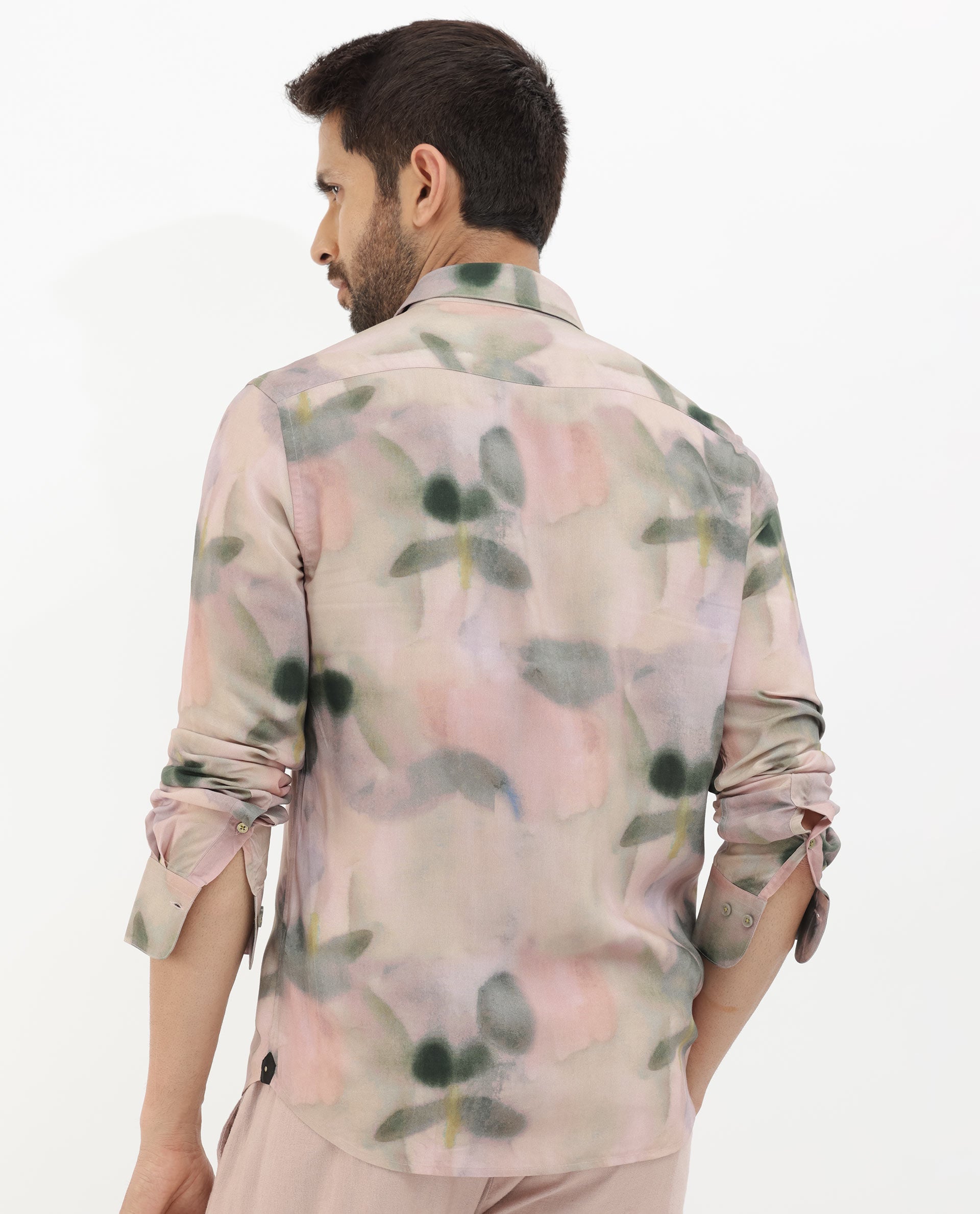 Rare Rabbit Men's Donac Dusky Olive Viscose Fabric Full Sleeves Abstract Print Shirt - view 9
