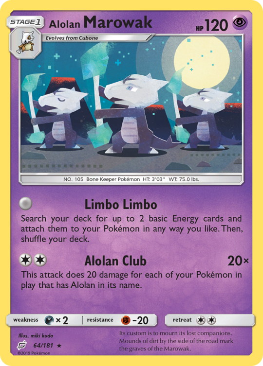 Rare sm9-64 reverse – Pokémon Alolan Marowak - 64/181 - Rare [sm9-64] [Reverse Holo] - Alolan Marowak - 64/181 - Rare