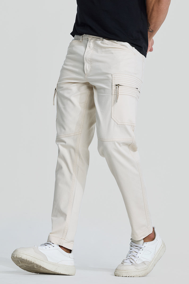SNITCH Off White Slim Fit Cargo Pants - view 5