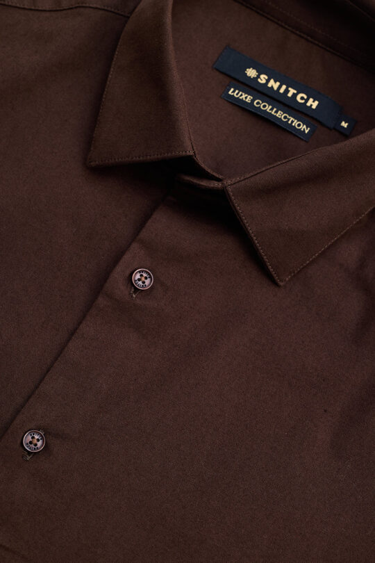 SNITCH Dark Brown Stretchable Slim Fit Shirt - view 2