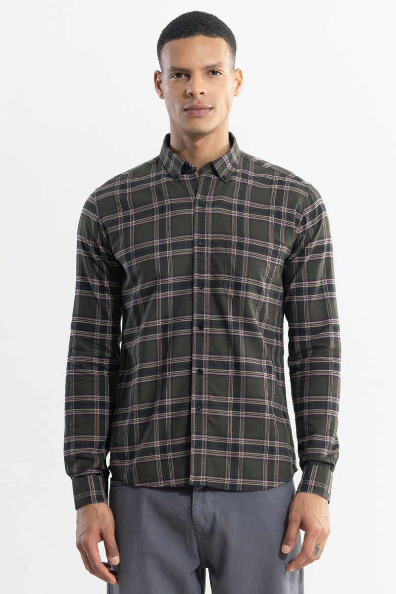 SNITCH Window Twist Olive Checks Shirt - view 5
