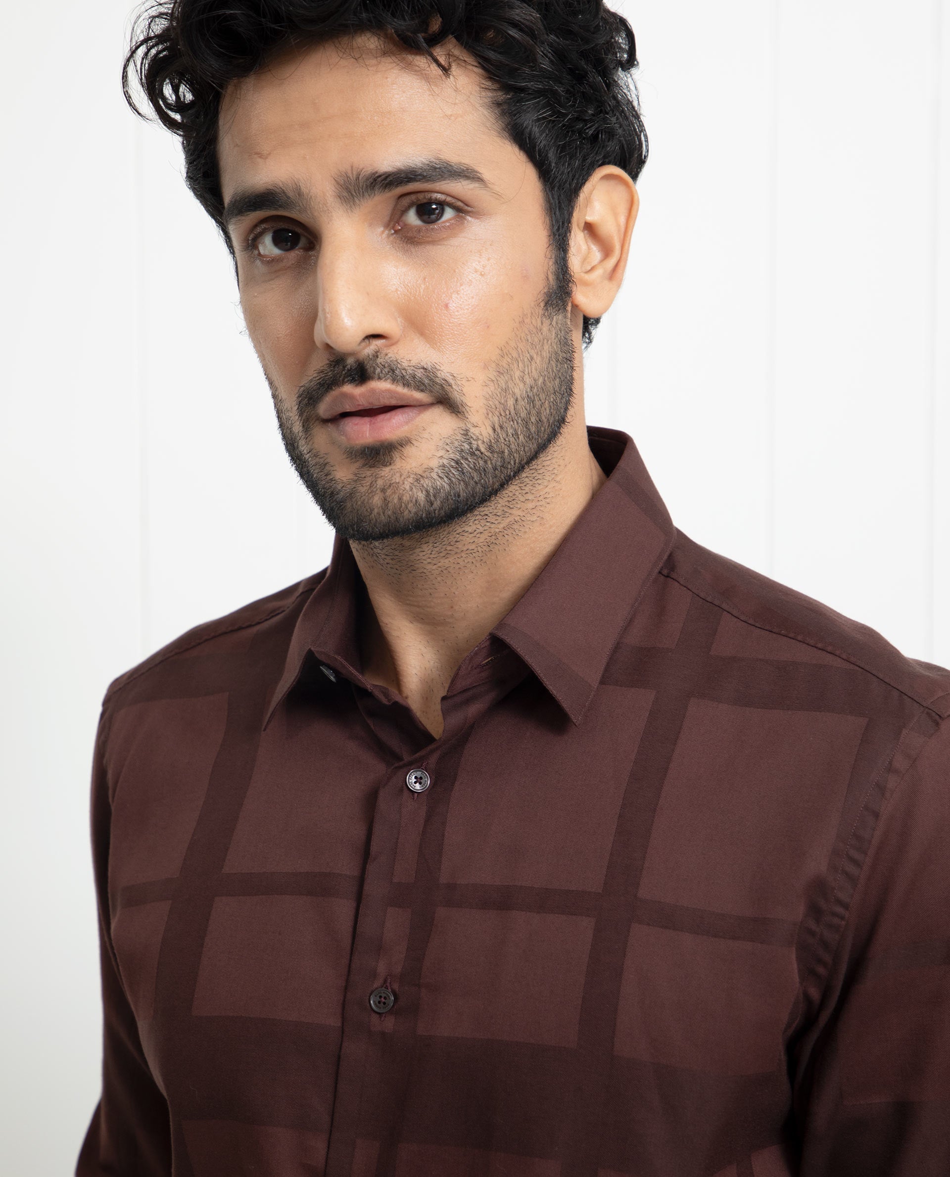 Rare Rabbit Men's Boxline Brown Cotton Lyocell Fabric Full Sleeves Checks Print Shirt - view 4