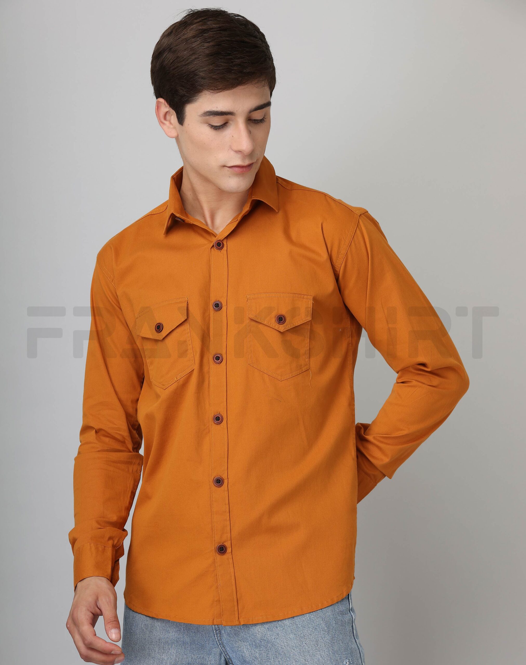 BlackTree Frankshirt Double Pocket Mustard Solid Tailored Fit Cotton Casual Shirt for Man - view 5