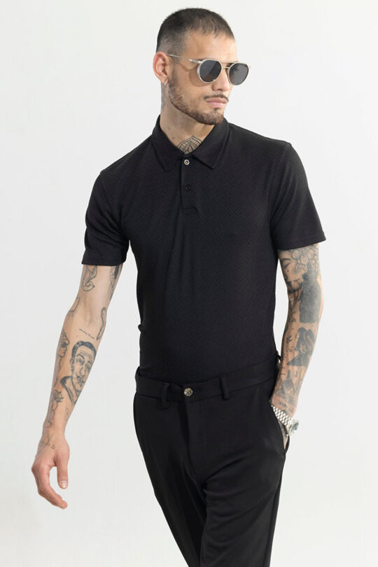 SNITCH Triline Knit Black Polo T-Shirt