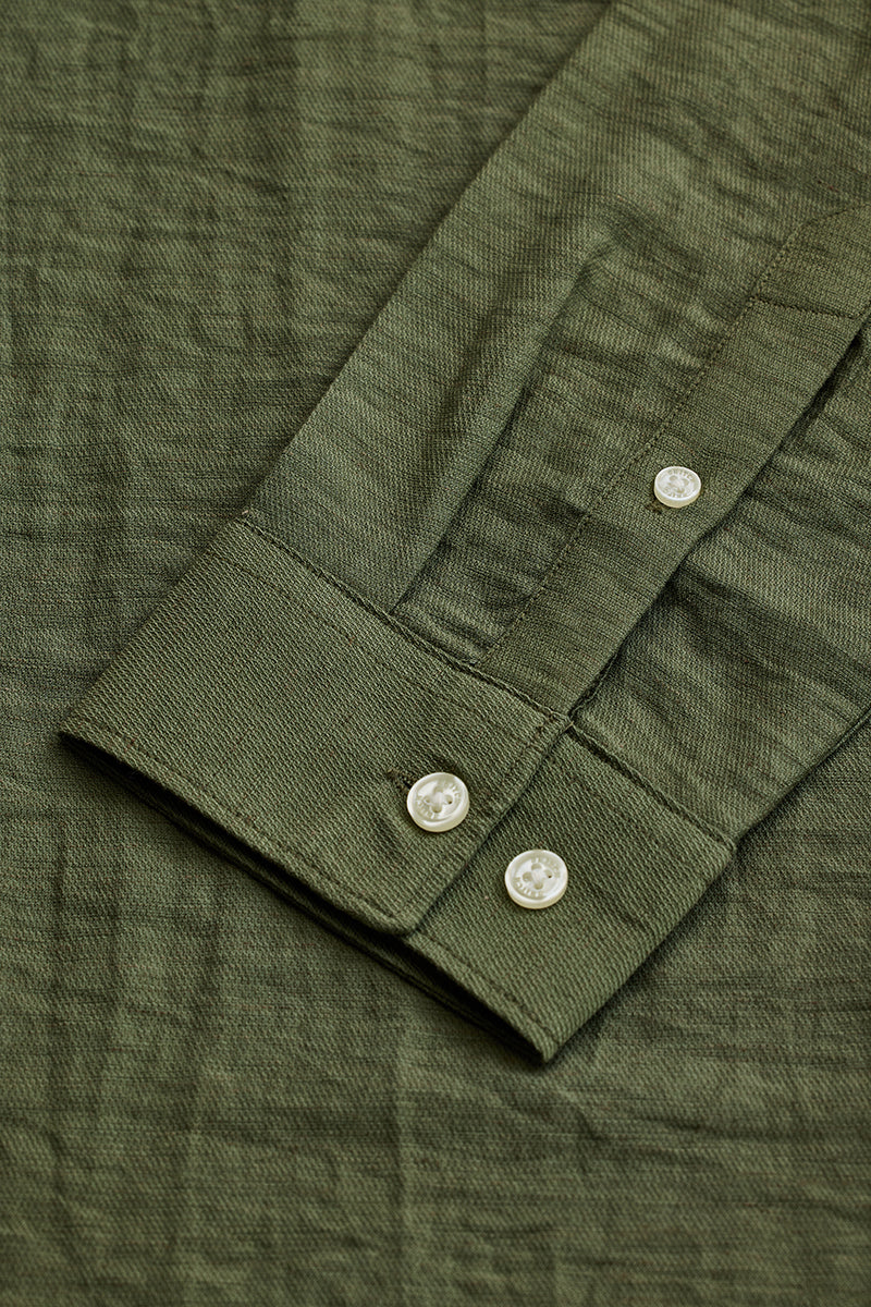 SNITCH Olive Mandarin Linen Blend Shirt - view 8