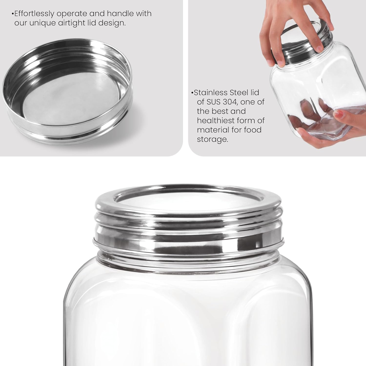 Square Jar With SS 304 Lid (Treo by Milton) – Transparent - view 4