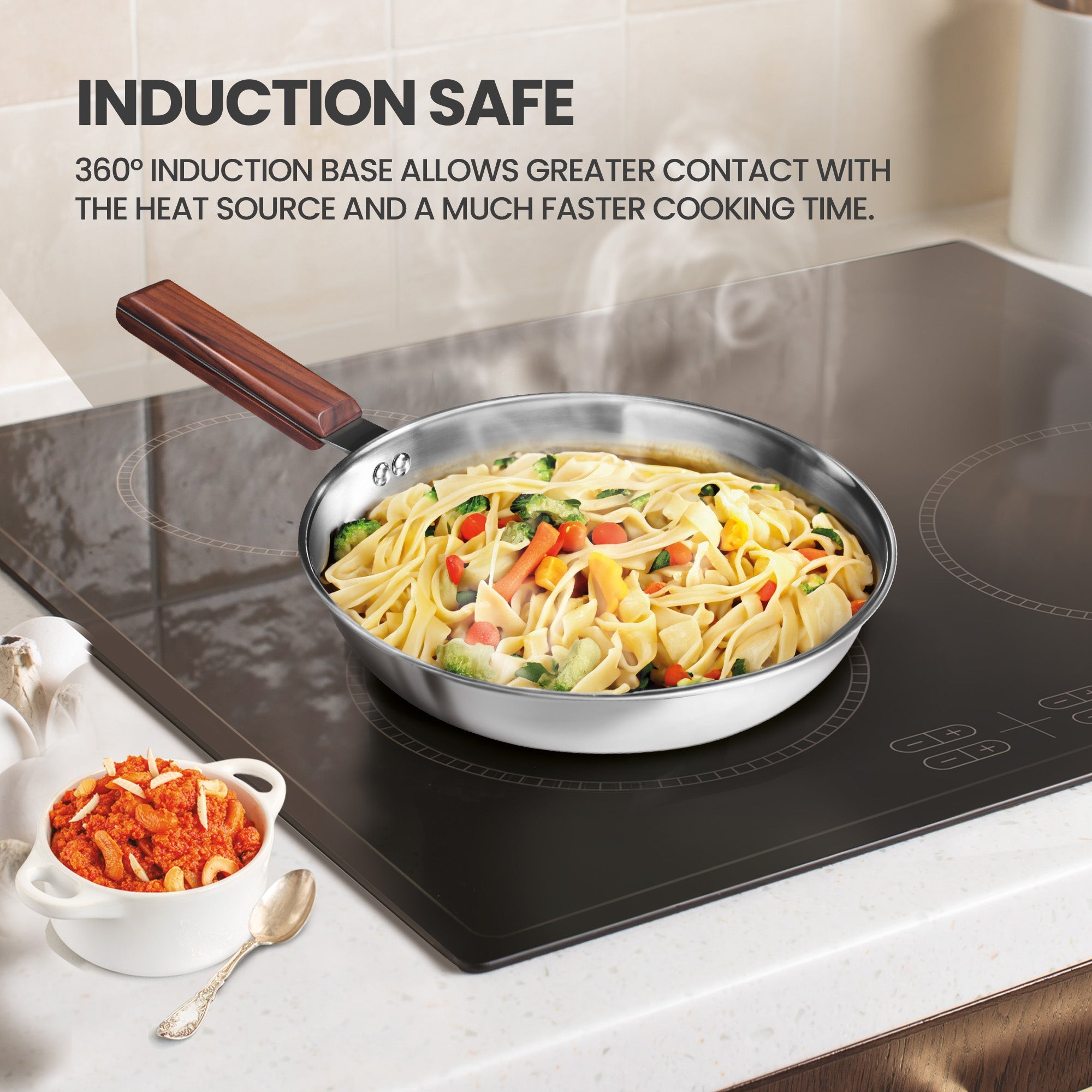 Triply 4Pc Set Sauce Pan/Frying Pan/Kadhai W Gls Lid Wooden Handle (Milton Procook) - view 5
