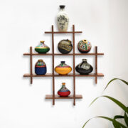 EXCLUSIVELANE 8 Terracotta Warli Handpainted Pots with Sheesham Wood Frame Wall Hanging