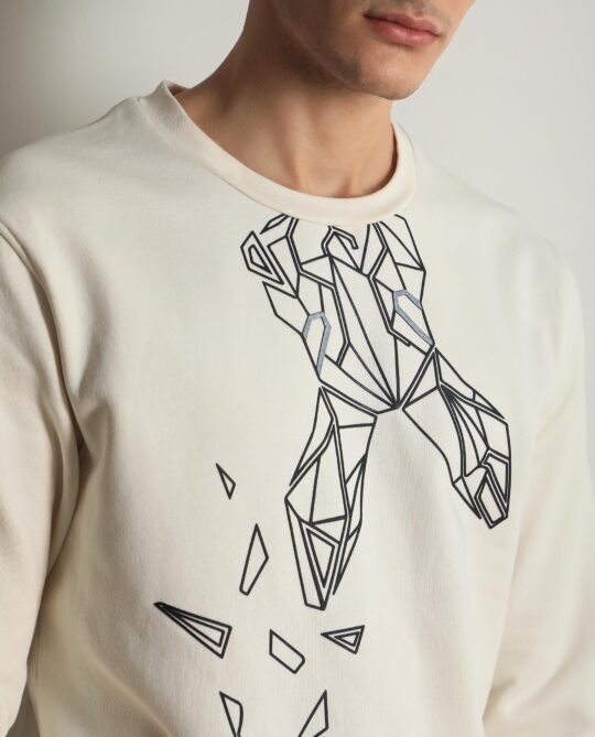 Rare Rabbit Mens Oakk Off White Full Sleeves Crew Neck Graphic Logo Print Sweatshirt - view 2