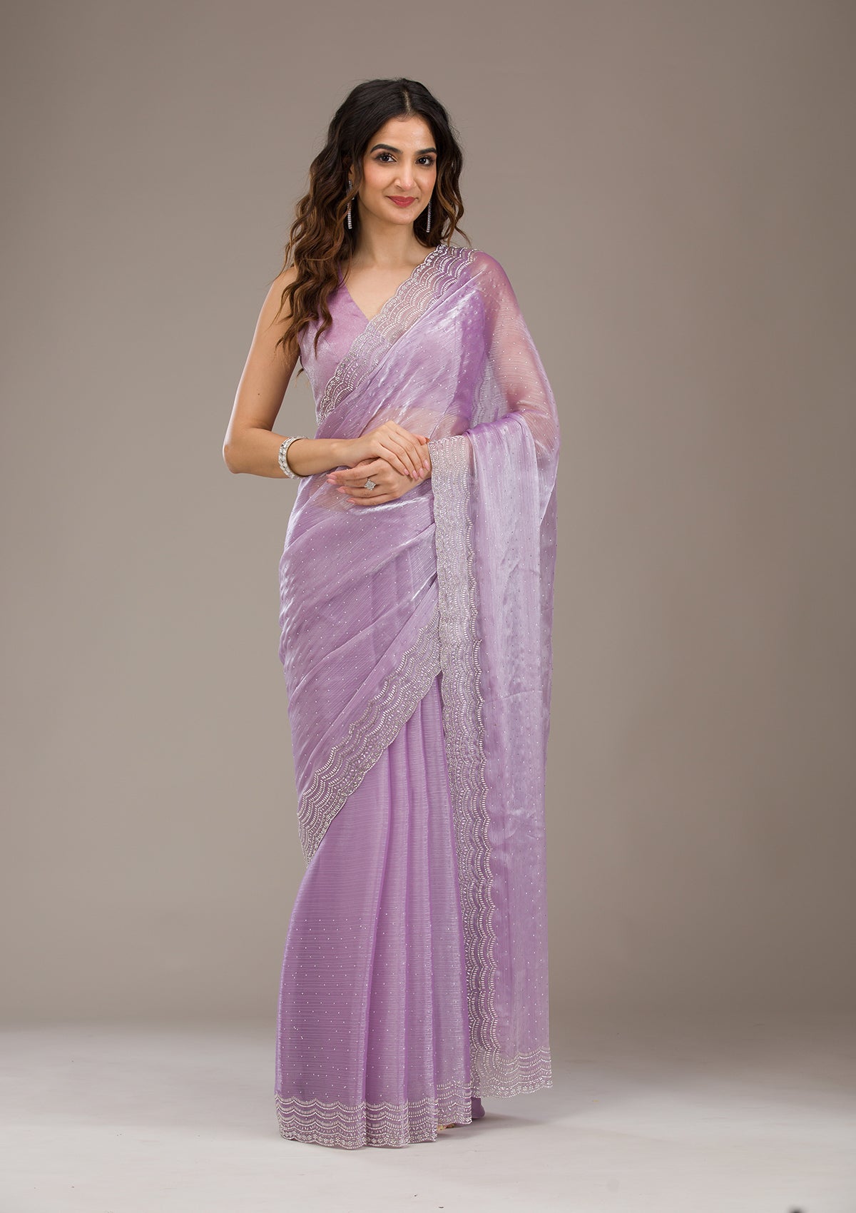 Koskii Lavender Stonework Chiffon Saree – Women's