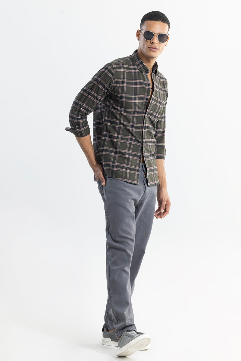 SNITCH Window Twist Olive Checks Shirt - view 3