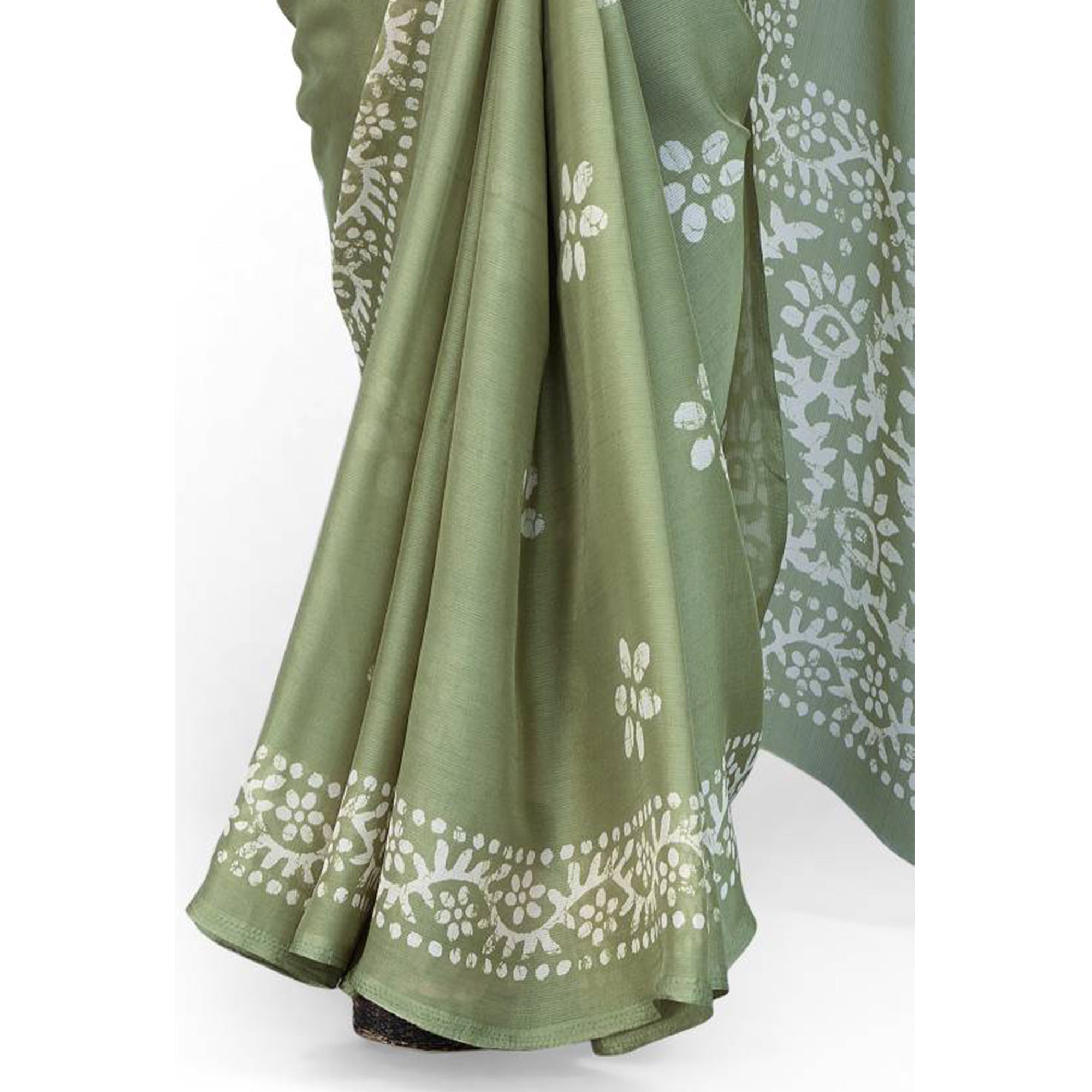 BlackTree green-floral-printed-chiffon-saree-3 - view 7