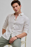 SNITCH Cream Textured Linen Blend Shirt