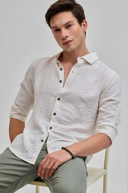 SNITCH Cream Textured Linen Blend Shirt