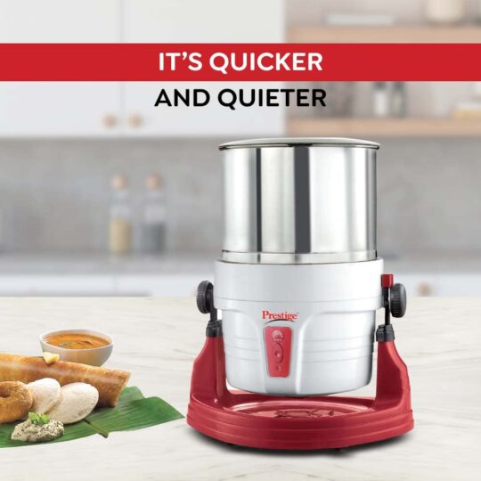 Prestige Stainless Steel Wet Grinder Pwg 01 200 Watts With Tilting Drum, Cocunut Scraper And Atta Kneader Attachment | White & Red - view 2