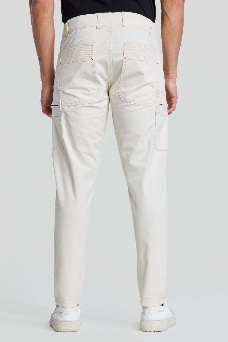 SNITCH Off White Slim Fit Cargo Pants - view 7