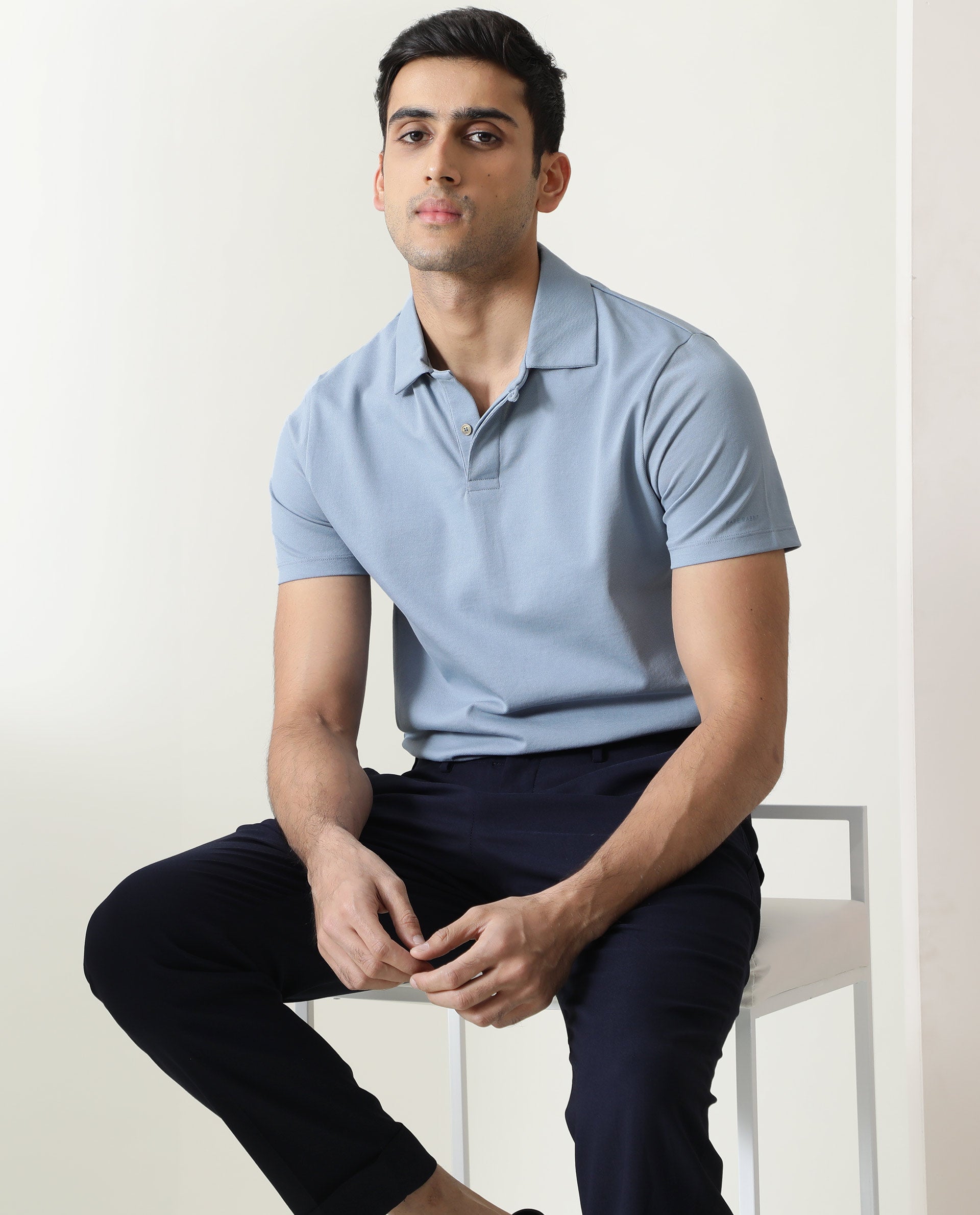 Rare Rabbit Men'S Zeny Blue Cotton Fabric Collared Neck Half Sleeves Button Closure Polo T-Shirt - view 4