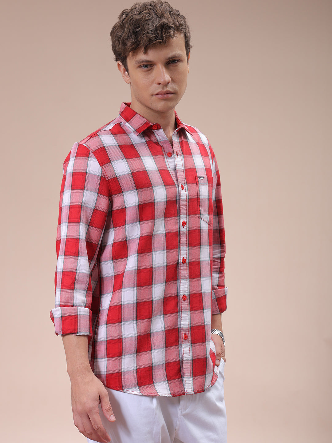 The Indian Garage Co Men's Red Slim Fit Checked Shirt - view 5
