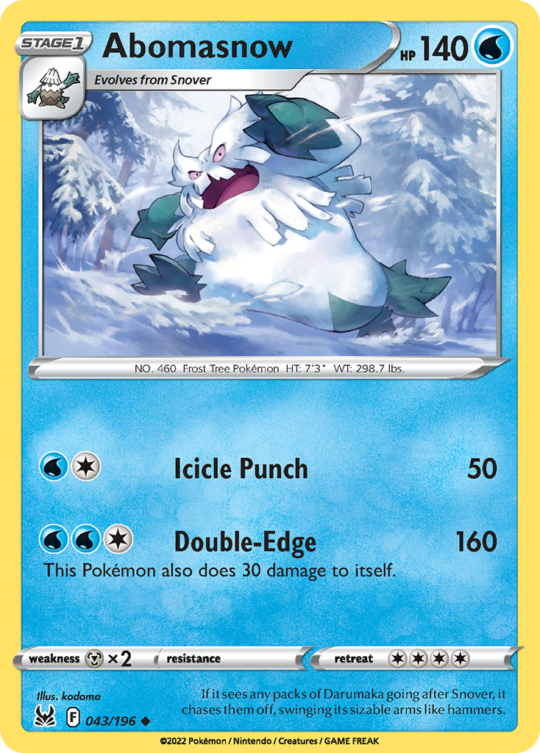 Uncommon swsh11-043 reverse – Pokémon Abomasnow - 043/196 - Uncommon [swsh11-043] [Reverse Holo] - Abomasnow - 043/196 - Uncommon