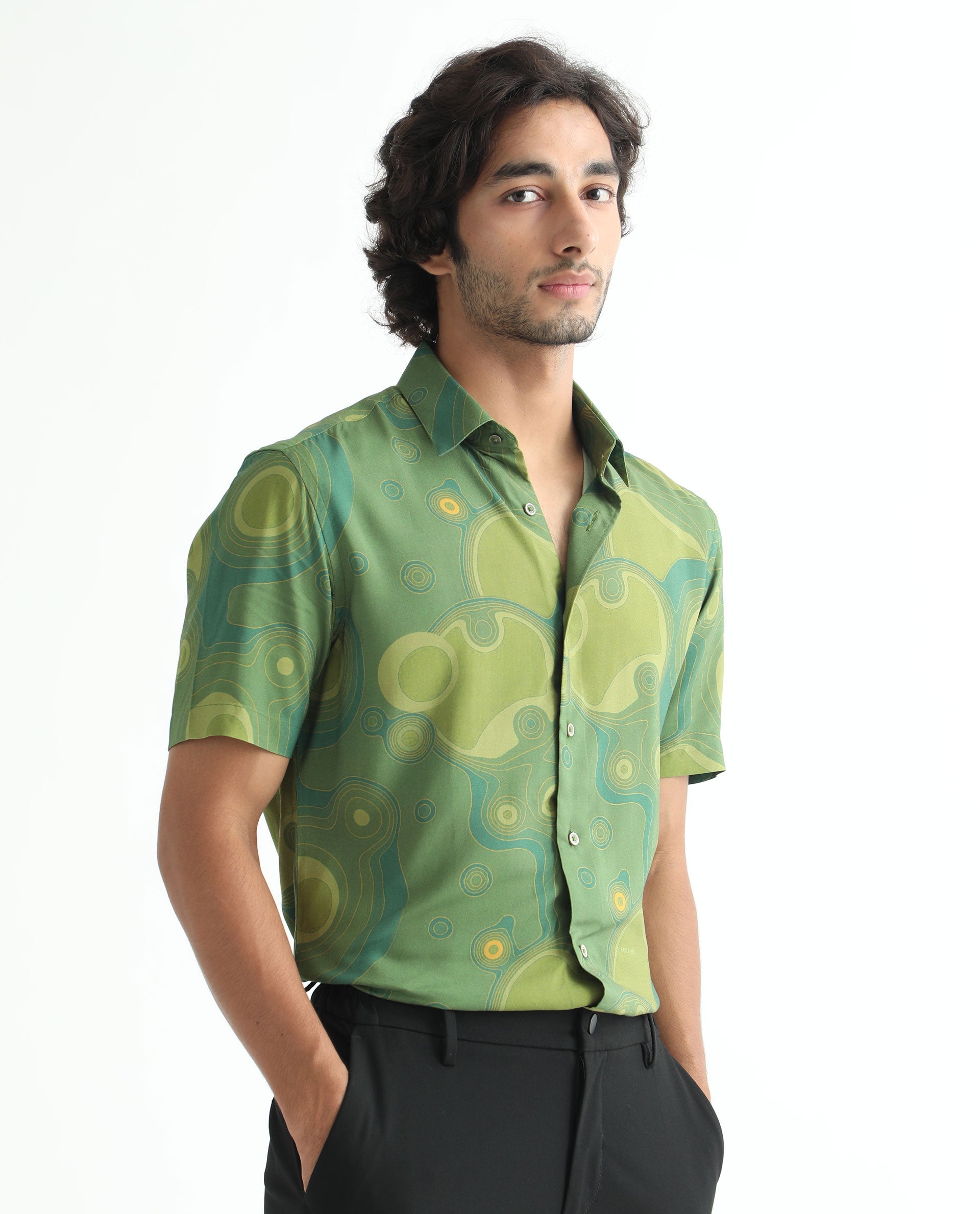 Rare Rabbit Men's Resolute Light Green Shirt Viscose Fabric Short Sleeves Slim Fit - view 5