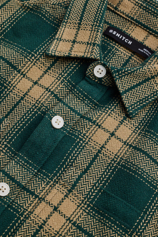 SNITCH Dark Green Flannel Checks Slim Fit Shirt - view 2