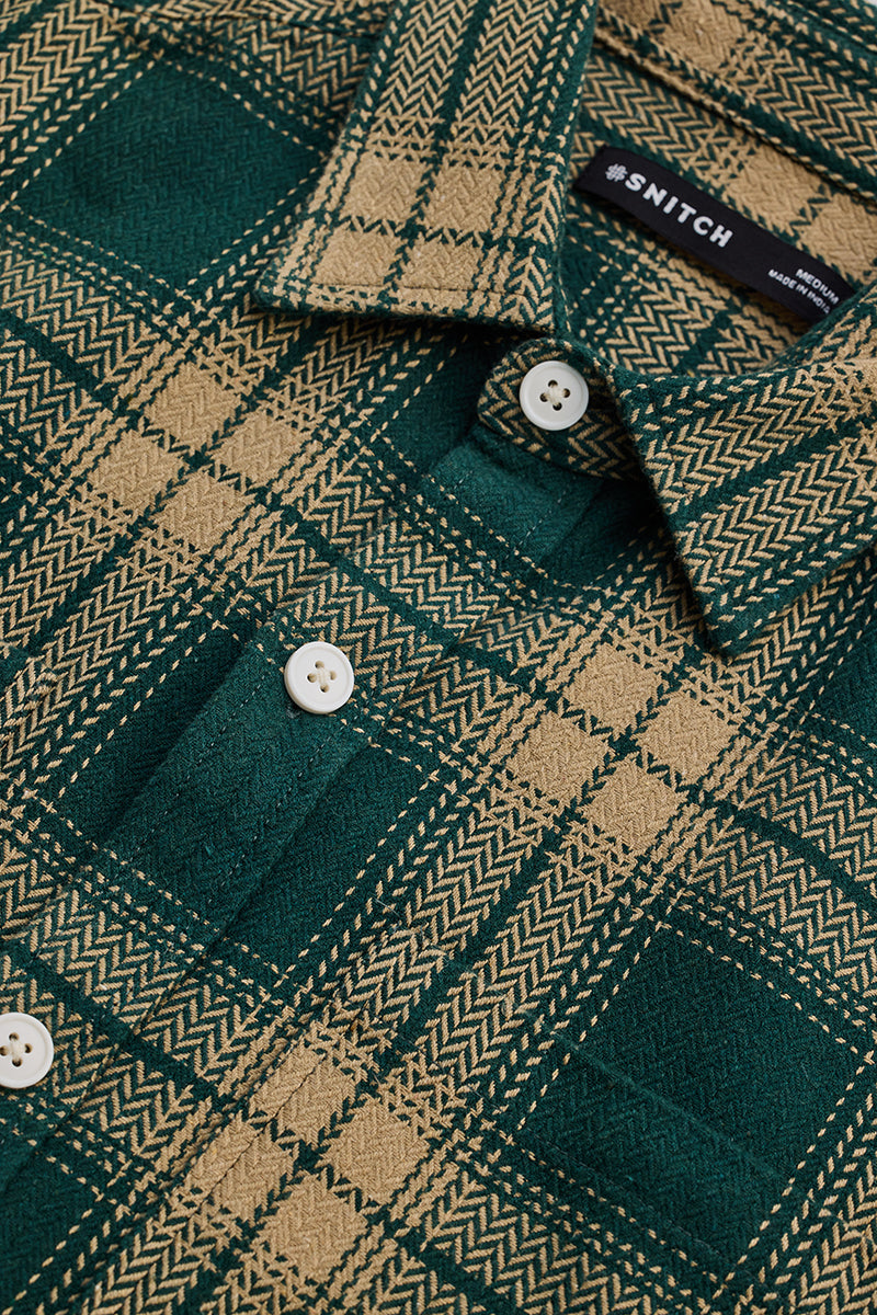 SNITCH Dark Green Flannel Checks Slim Fit Shirt - view 2