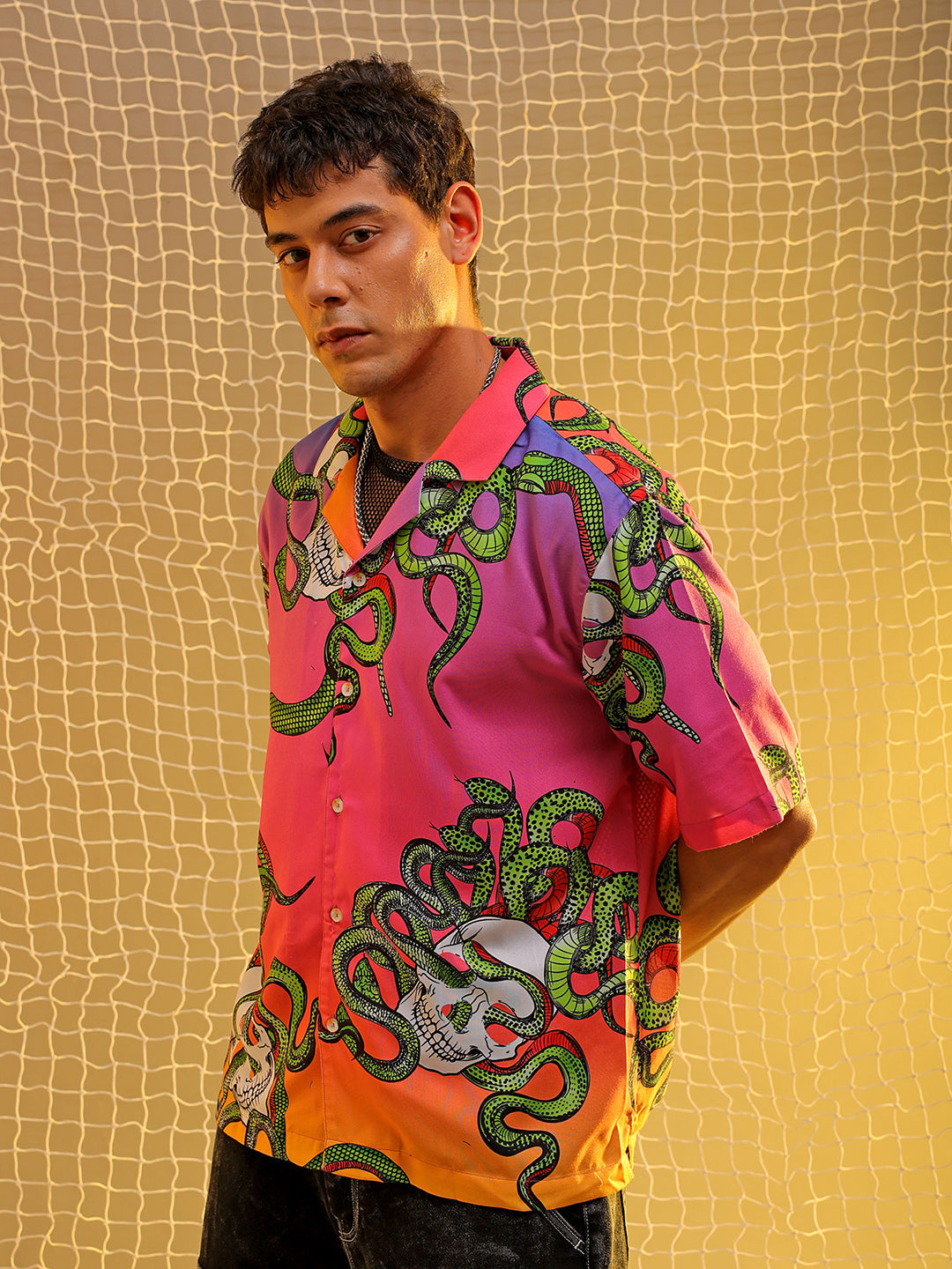 The Indian Garage Co Men's Multicolor Oversized Fit Graphic Shirt - view 4