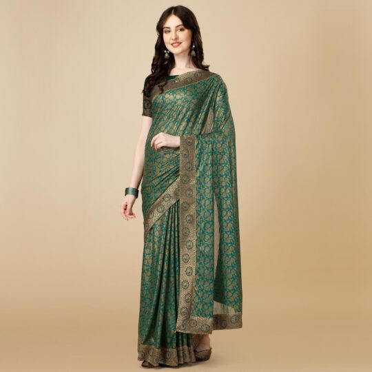 BlackTree green-floral-handloom-woven-rayon-saree - view 2