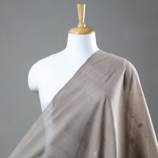 CREYO Brown - Godavari Jamdani Pan Zari Buti Handloom Cotton Fabric