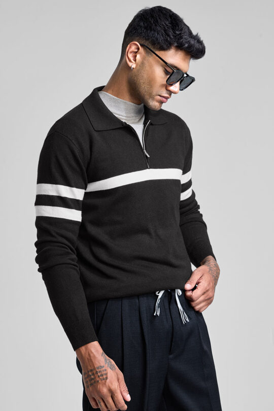 SNITCH Black Stripes Polo Sweater