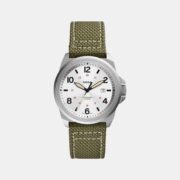 Fossil Bronson Men Quartz Silver Dial Analog Nylon Watch FS5918
