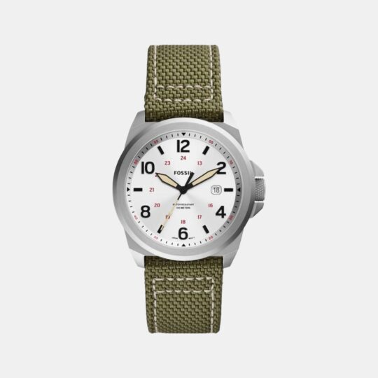 Fossil Bronson Men Quartz Silver Dial Analog Nylon Watch FS5918