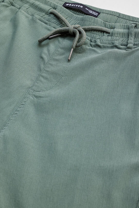 SNITCH Olive Plain Slim Fit Trousers - view 2