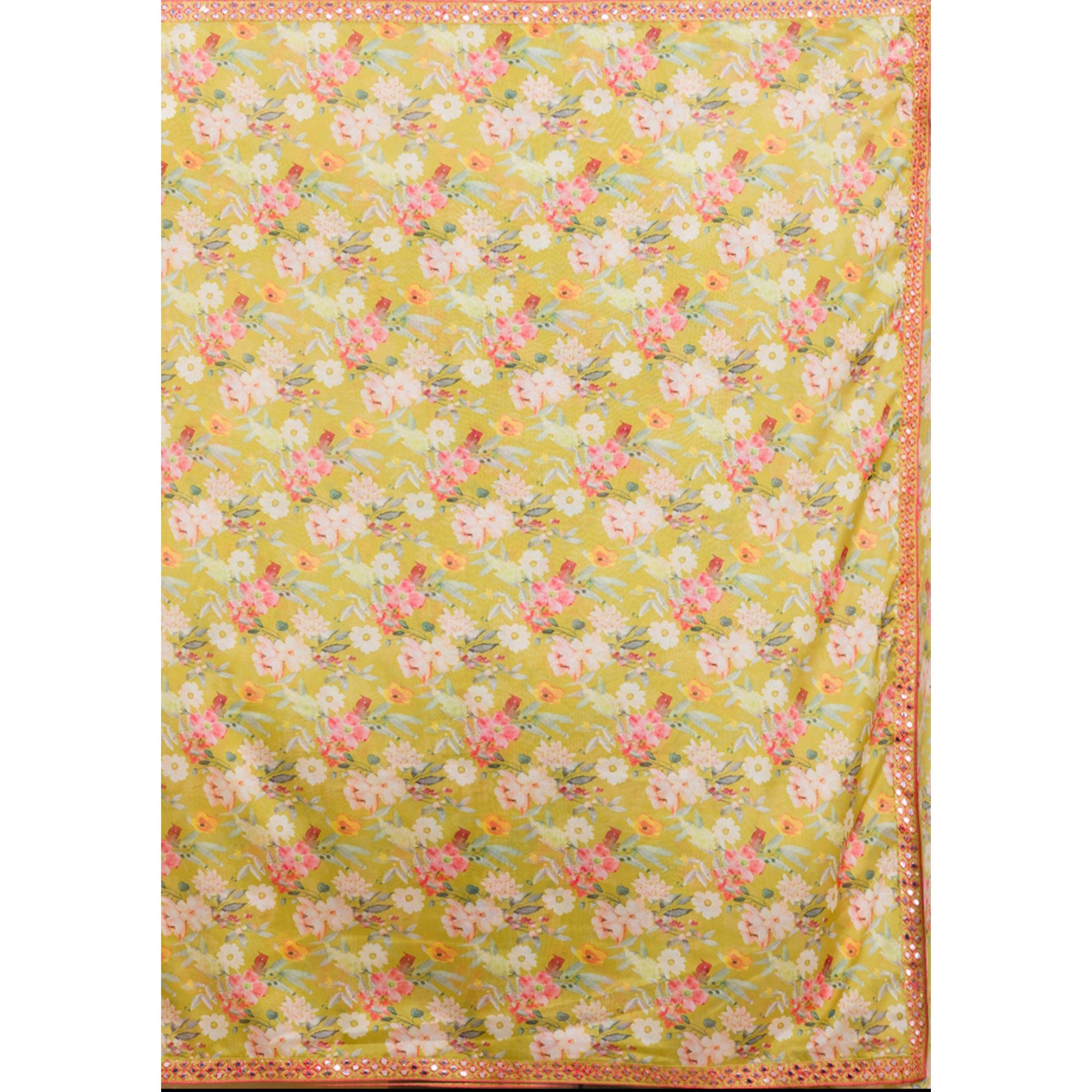 BlackTree green-floral-printed-chinon-saree-with-fancy-mirror-border - view 7